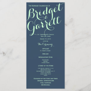 Programa de bodas de diseño de texto azul de la Ca