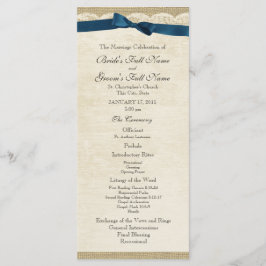 Programa de bodas de encaje vintage y de bodas azu