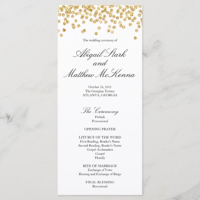 Programa de bodas de esparkle de oro falso (Anverso)