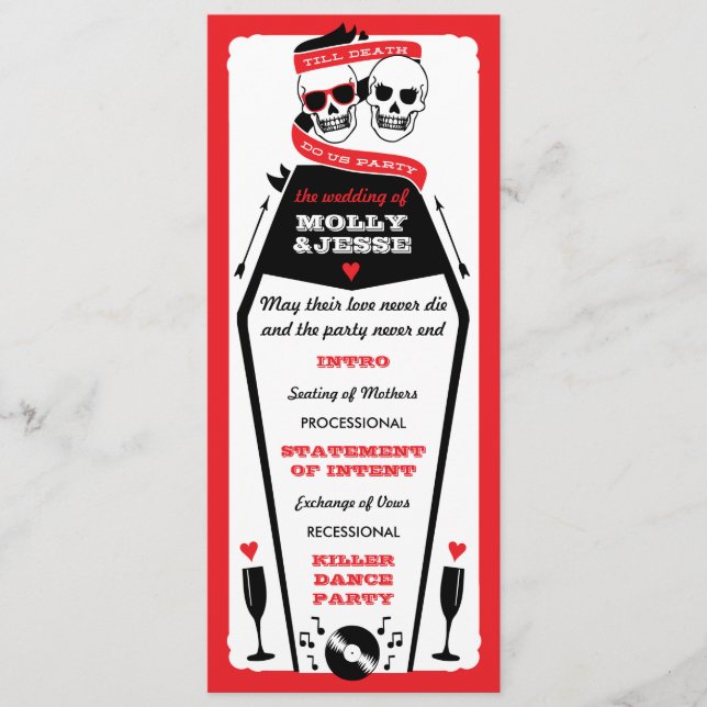 Programa de bodas de esqueleto - Negro y Rojo (Anverso)
