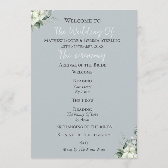 Programa de bodas de eucalipto moderno (Anverso)