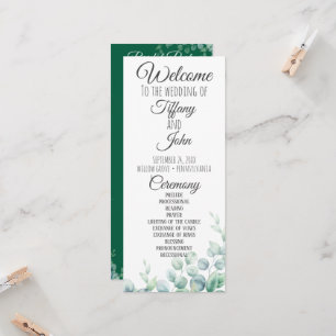 Programa de bodas de eucalipto verde esmeralda