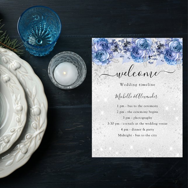Programa de bodas de flores azules plateadas (Subido por el creador)