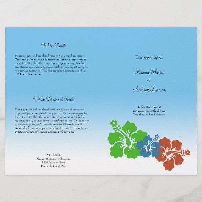 Programa de bodas de flores de hibisco de Hawái (Anverso)