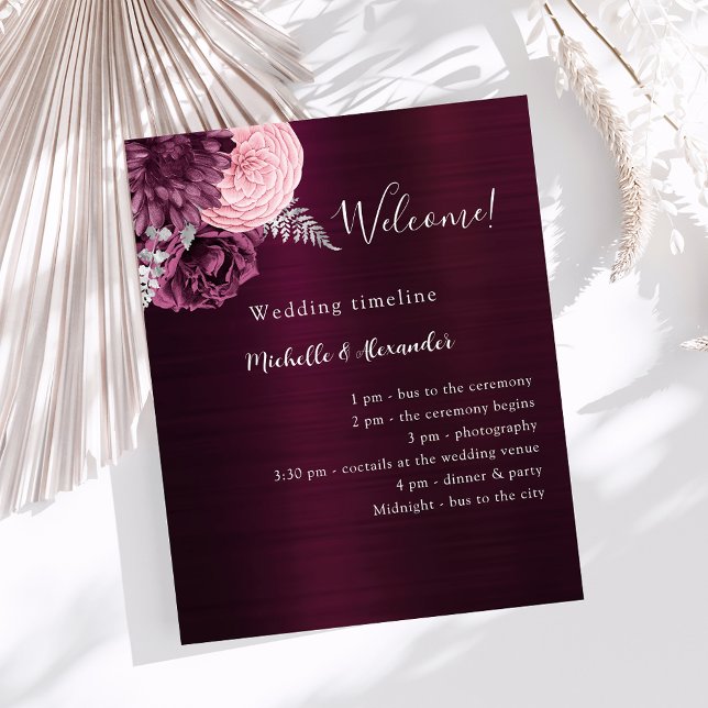 Programa de bodas de flores rosadas de Borgoña (Subido por el creador)