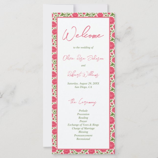 Programa de bodas de flores rosadas en Bloom (Anverso)