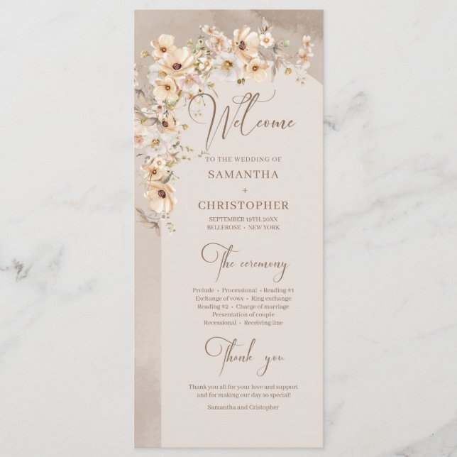 Programa de bodas de flores silvestres rústicas de (Anverso)