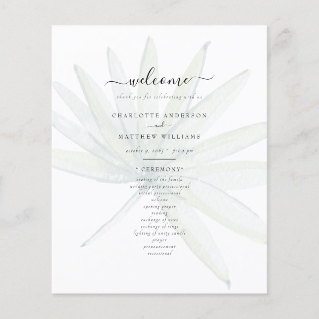 Programa de bodas de follaje tropical silenciado (Anverso)
