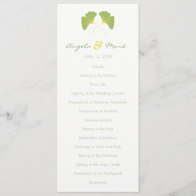 Programa de bodas de Ginkgo Tree Salve (Anverso)