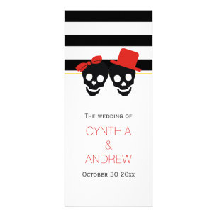 Programa de bodas de Halloween rojo con cráneos y