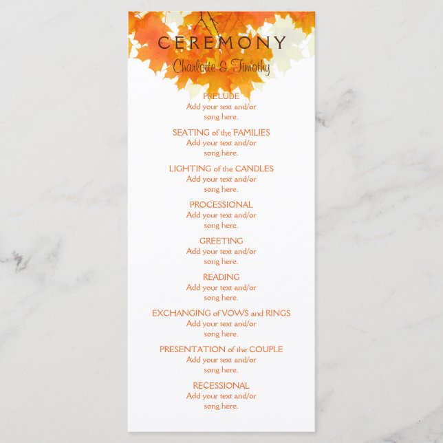 Programa de bodas de hojas de arce de otoño (Anverso)