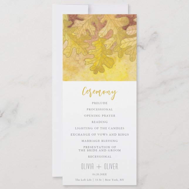 Programa de bodas de hojas de roble de otoño (Anverso)