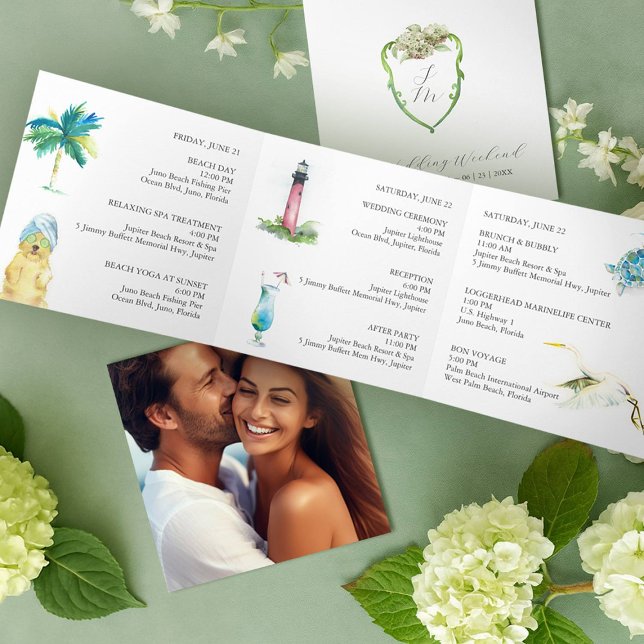 Programa de Bodas de Hortensia Verde (Trifold wedding program designed with had painted art Florida watercolor artist Victoria Grigaliunas)