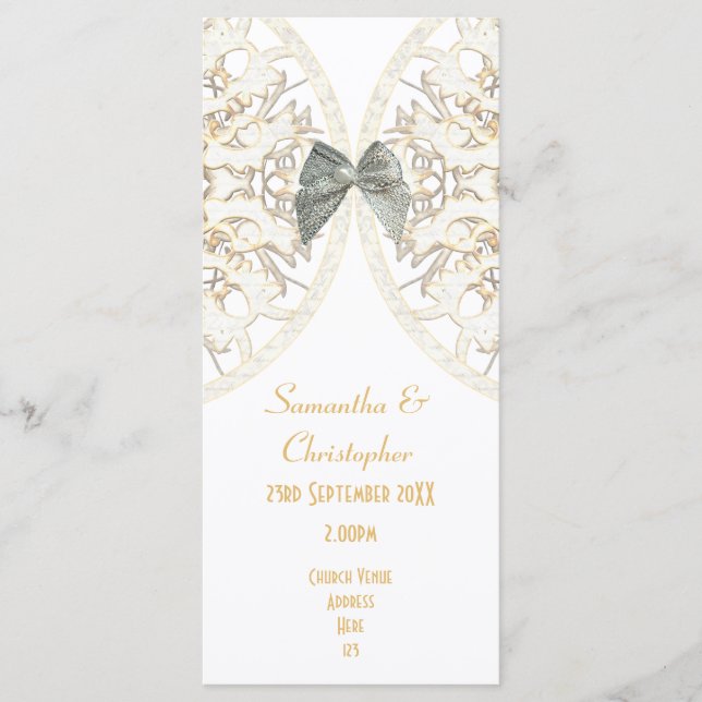 Programa de bodas de iglesia con damasco de encaje (Anverso)