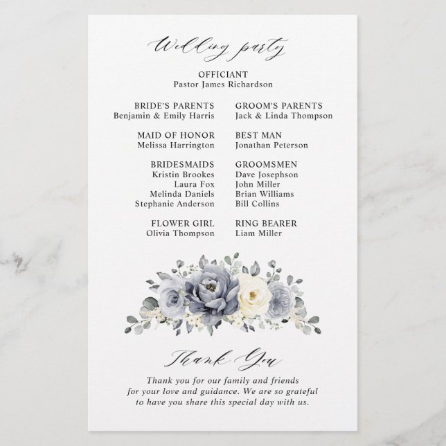 Programa de Bodas de Invierno con Flores de Marfil (Reverso)