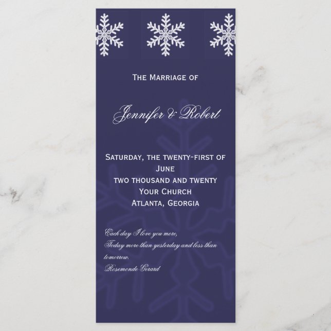 Programa de Bodas de Invierno de Copo de Nieve Azu (Anverso)