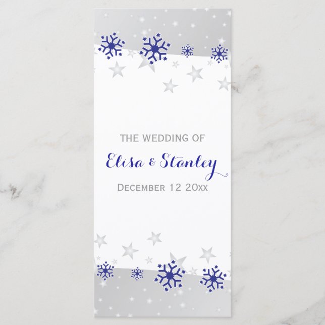 Programa de bodas de invierno gris azul moderno co (Anverso)