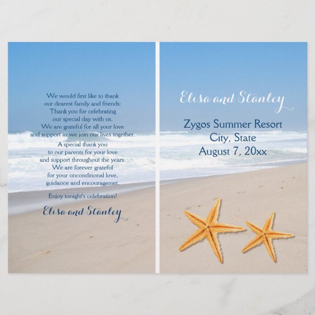 Programa de bodas de la playa de destino de la par (Anverso)