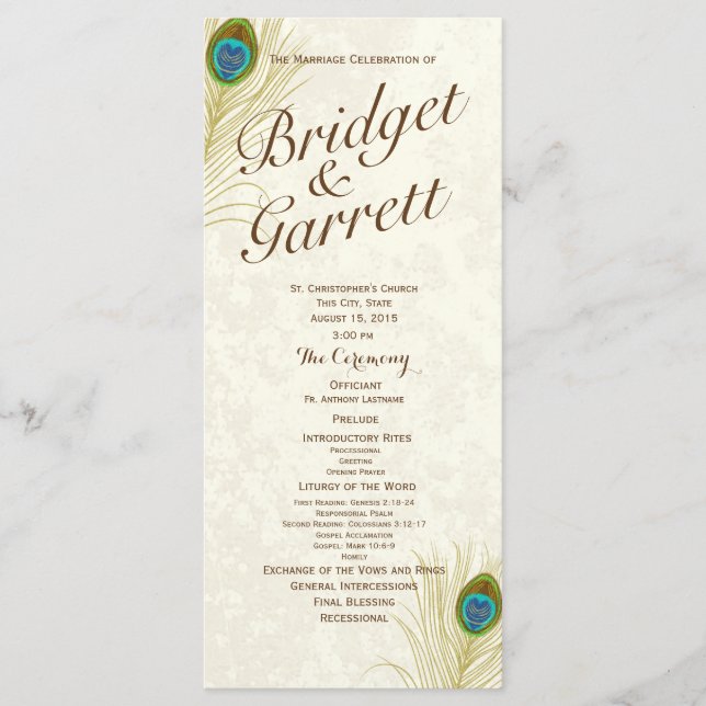 Programa de Bodas de las Plumas de Pavo Real de Or (Anverso)