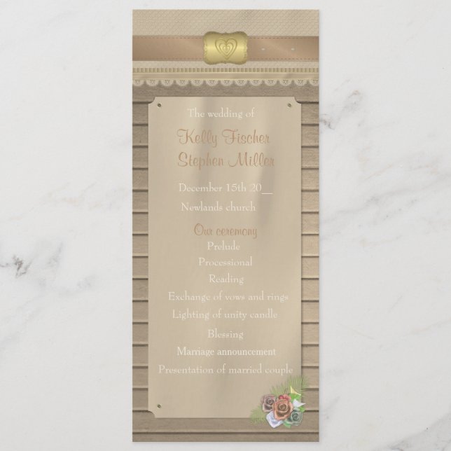 Programa de bodas de leña rústica y cinturón de va (Anverso)