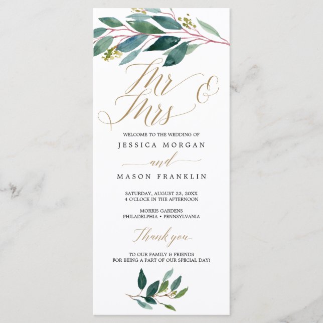 Programa de bodas de los verdes del jardín - Sr. y (Anverso)