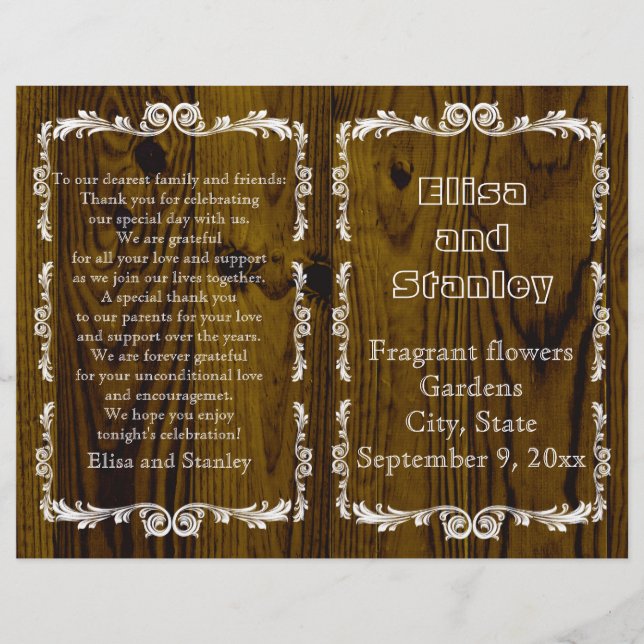 Programa de bodas de marco antiguo de madera y vin (Anverso)