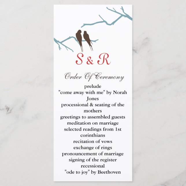 programa de bodas de mocha lovebirds (Anverso)