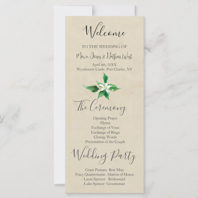 Programa de bodas de naranja Blossom (Anverso)