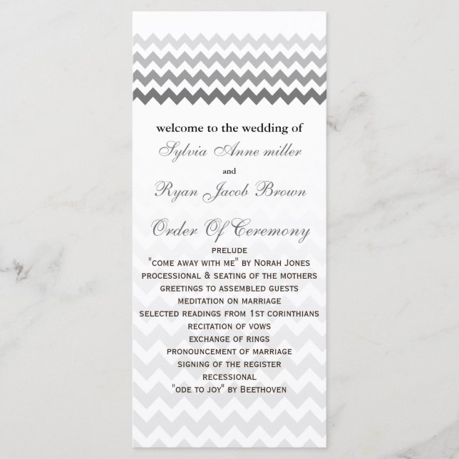 Programa de bodas de Ombre gris de Mod chevron (Anverso)