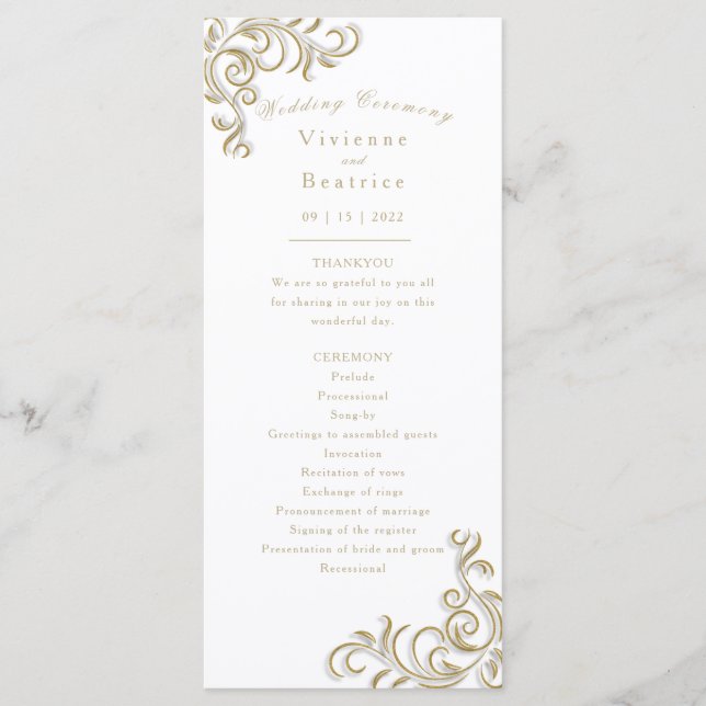 Programa de bodas de oro elegante pergamino (Anverso)