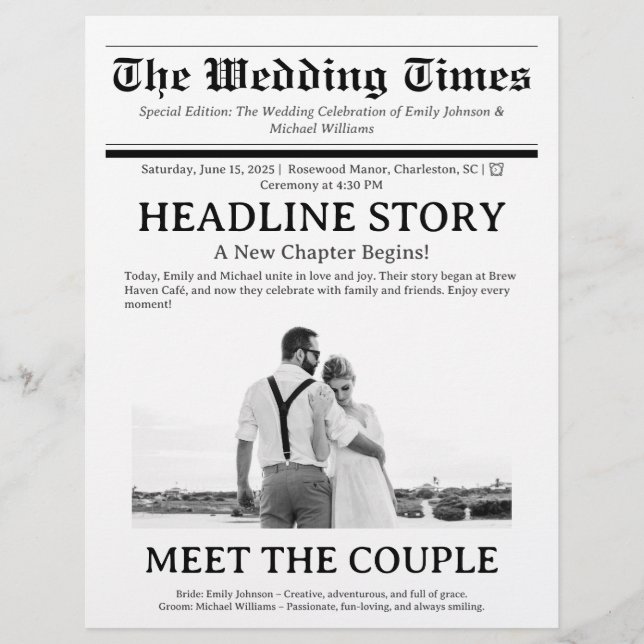 Programa de Bodas de Periódico Personalizado (Frente)