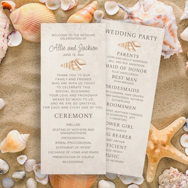 Programa de Bodas de Playa con Conchas de Arena y  (Wedding ceremony and bridal party program)