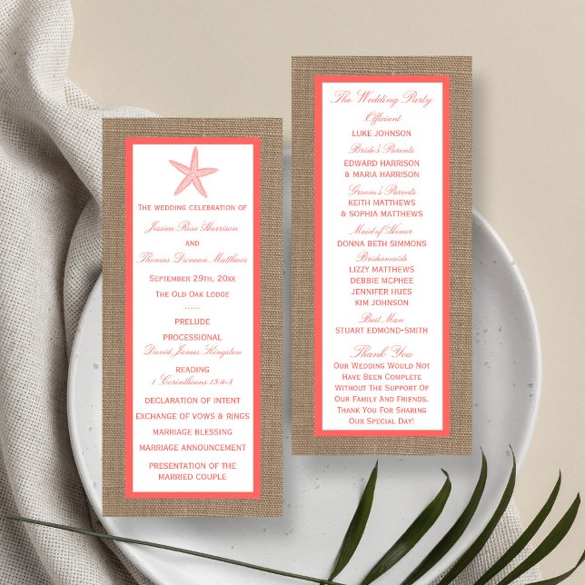 Programa de Bodas de Playa Coral Starfish Burlap (Subido por el creador)