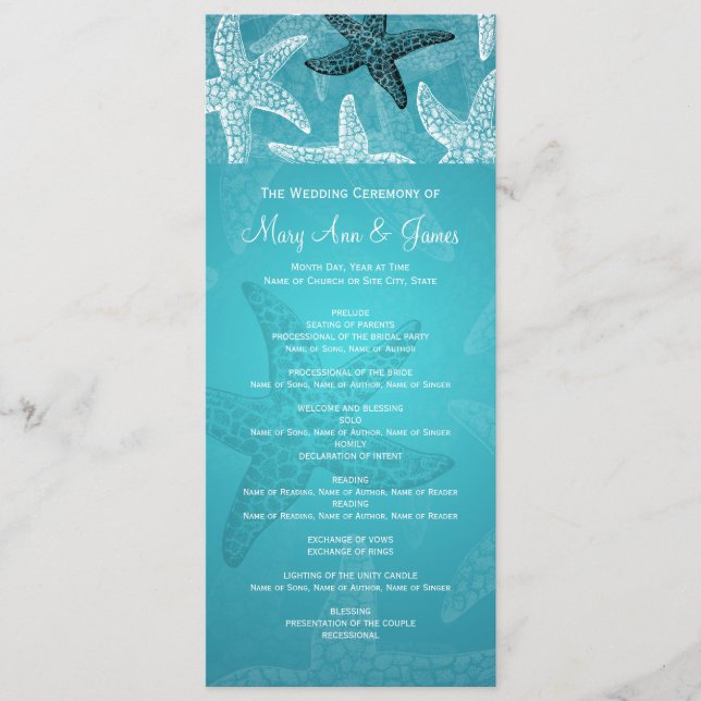 Programa de bodas de playa Starfish Blue (Anverso)