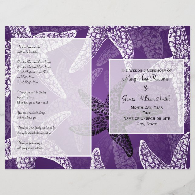 Programa de bodas de playa Starfish Purple (Anverso)