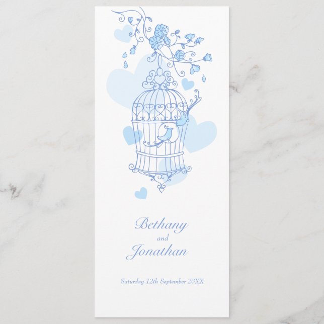 Programa de bodas de primavera azul para aves amor (Anverso)