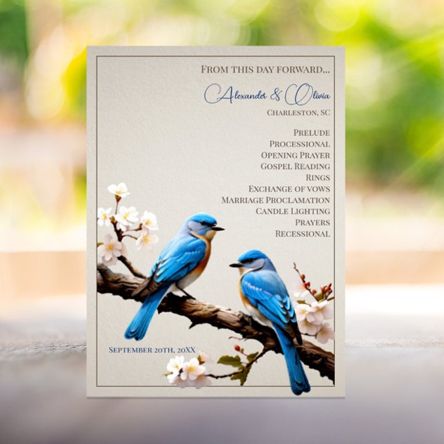 Programa de Bodas de Primavera de los Aves Azules (Spring Bluebirds Wedding Program)