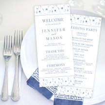 Programa de bodas de primavera rústico floral azul