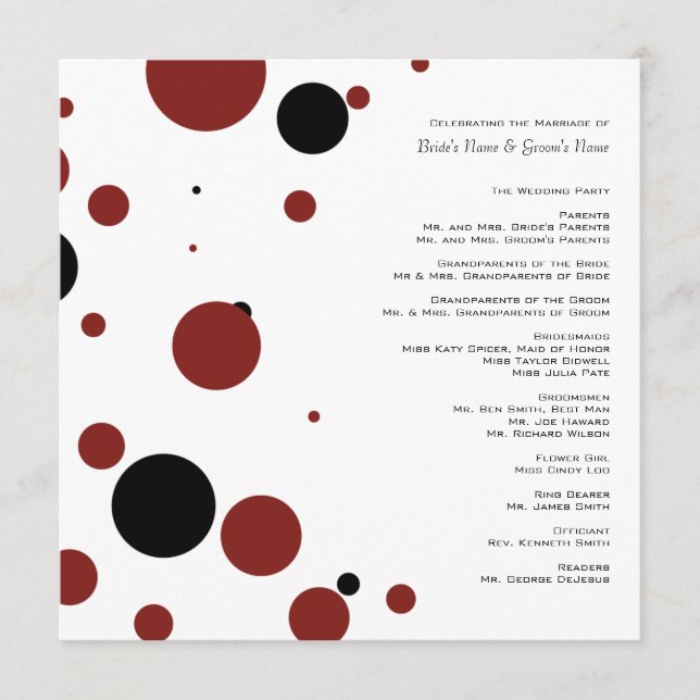 Programa de bodas de puntos de polka blanco y negr (Anverso)