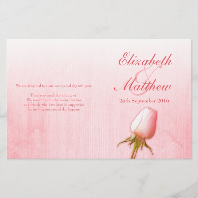 Programa de bodas de rosa rosado (Anverso)