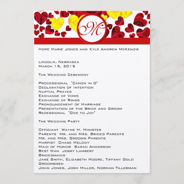 Programa de Bodas de Rosas Amarillas y Rojas (Anverso)