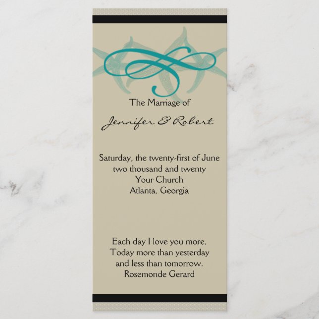 Programa de bodas de taupe y Verde azuladas en la  (Anverso)
