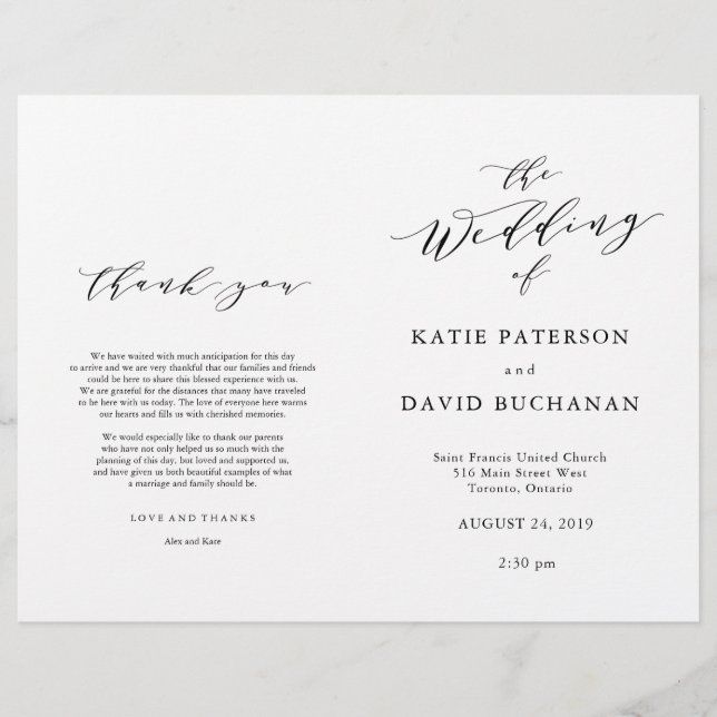 Programa de bodas de tipografía (Anverso)