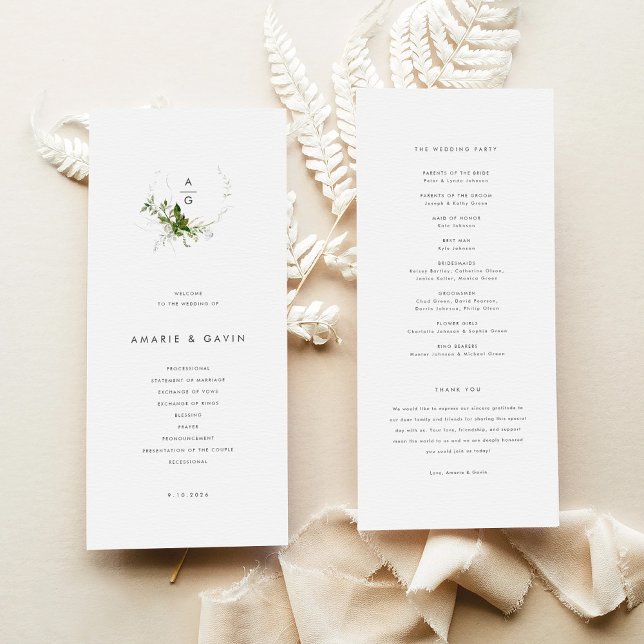 Programa de bodas de vegetación moderna (Modern Greenery Wedding Program)