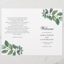 Programa de bodas de verano doblado. Hojas verdes