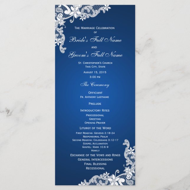 Programa de bodas de zafiro y floral (Anverso)