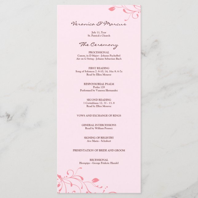 Programa de Bodas Decales con Flores Rosa (Anverso)