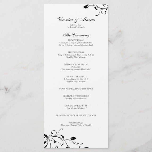 Programa de Bodas Decales Florales en Blanco y Neg (Anverso)