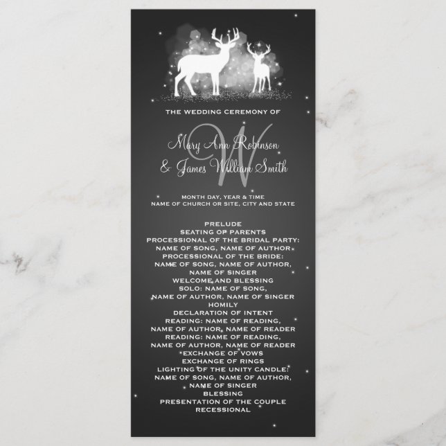 Programa de bodas Deer de invierno Esparkle Negro (Anverso)