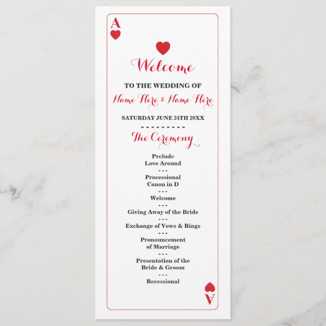 Programa de Bodas del Casino de Vegas Ace of Heart (Anverso)